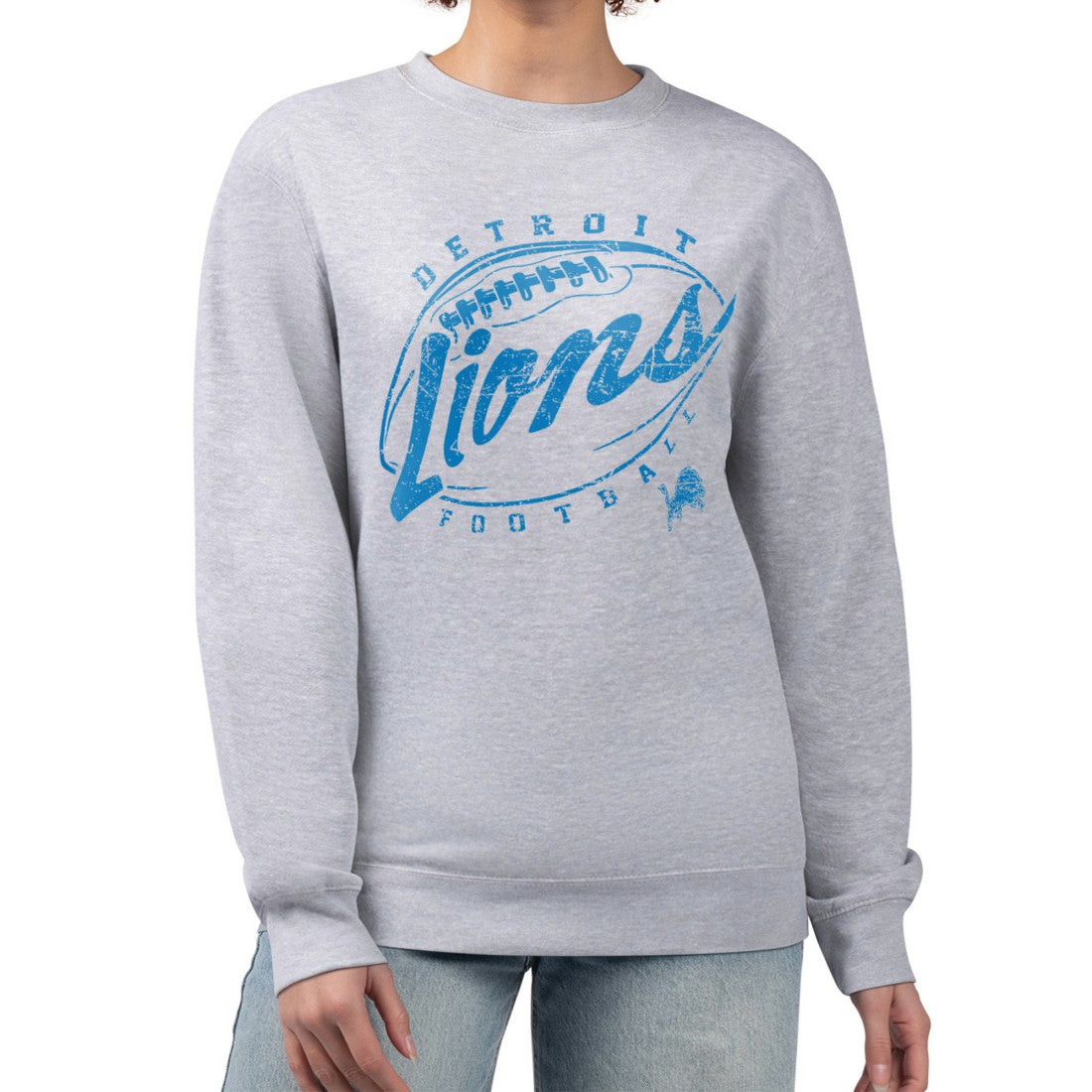 Detroit Lions G-III 4Her by Carl Banks Women's Distressed Graphics Fleece Pullover Sweatshirt Gray