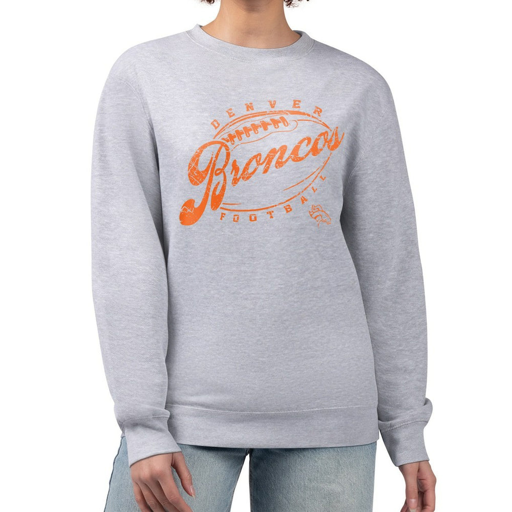 Denver Broncos G-III 4Her by Carl Banks Women's Distressed Graphics Fleece Pullover Sweatshirt Gray