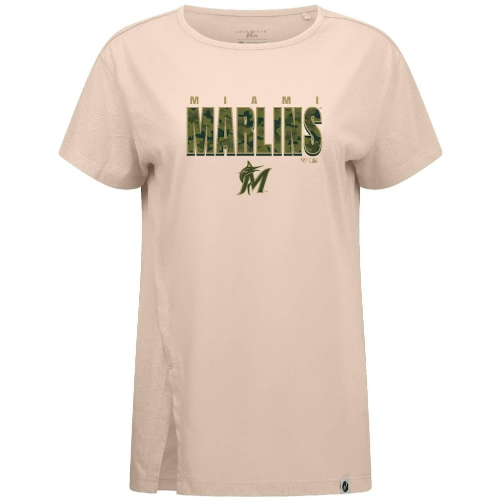 Miami Marlins Levelwear Women's Influx Protect W T-Shirt - Khaki T-shirts