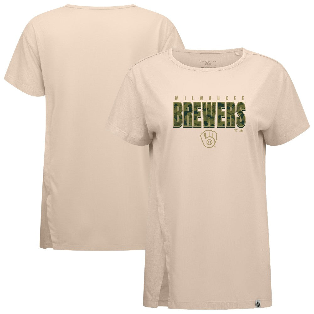Milwaukee Brewers Levelwear Women's Influx Protect W T-Shirt - Khaki T-shirts