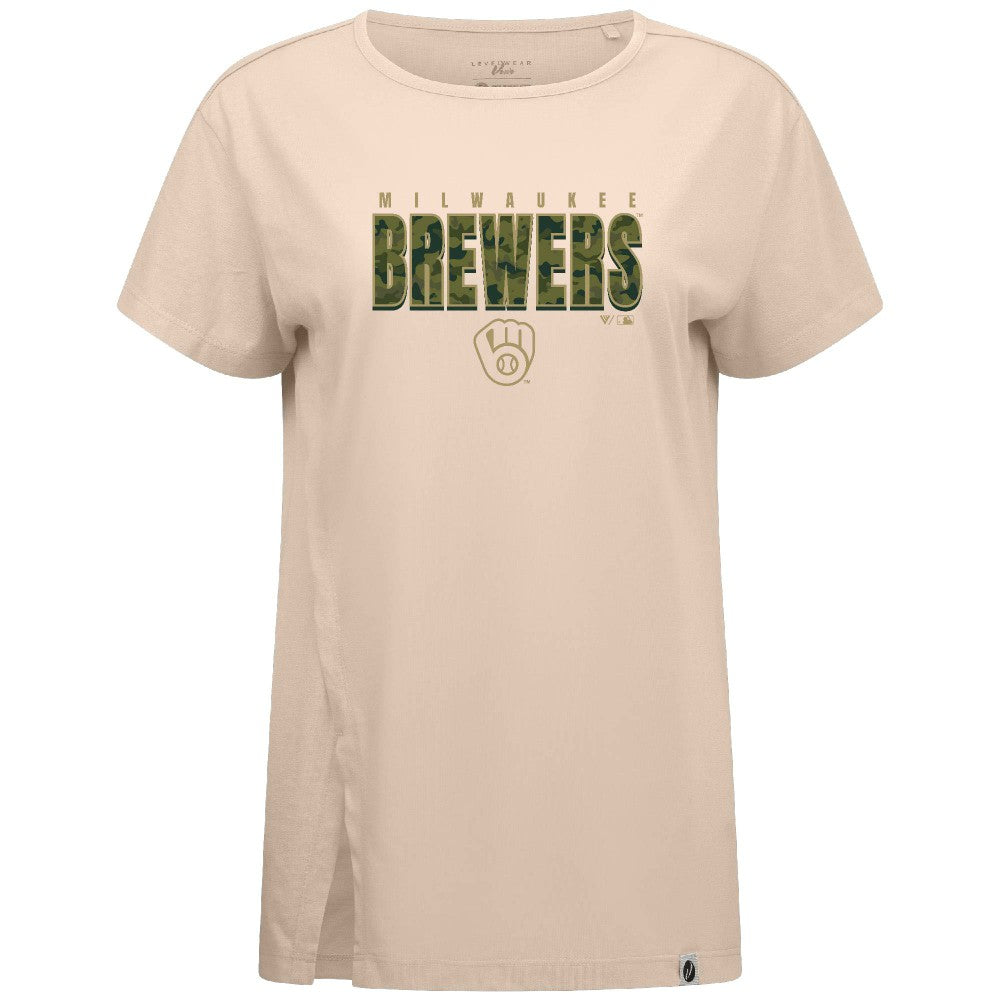 Milwaukee Brewers Levelwear Women's Influx Protect W T-Shirt - Khaki T-shirts