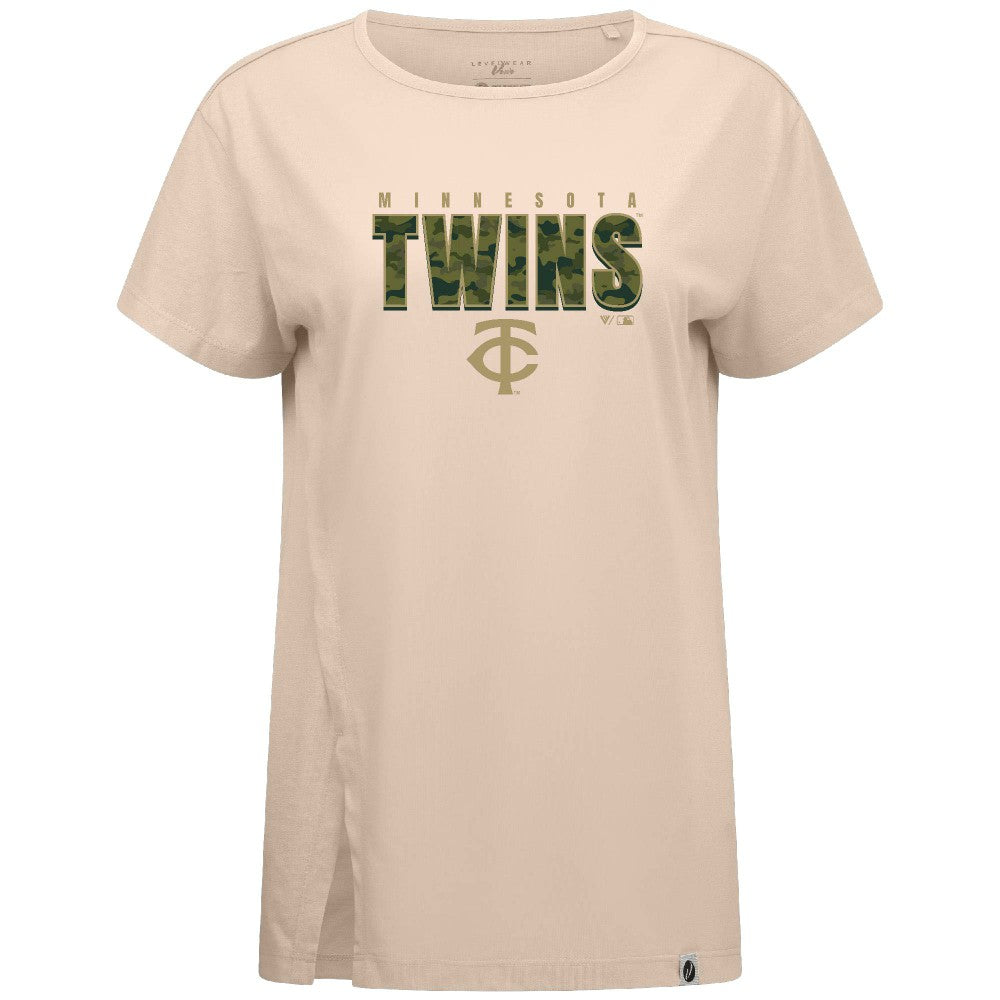 Minnesota Twins Levelwear Women's Influx Protect W T-Shirt - Khaki T-shirts