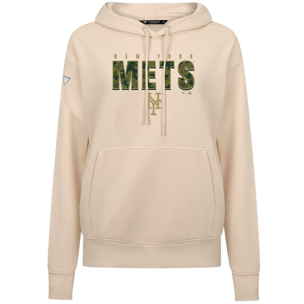 New York Mets Levelwear Women's Adorn Protect W Pullover Hoodie - Khaki Hoodies