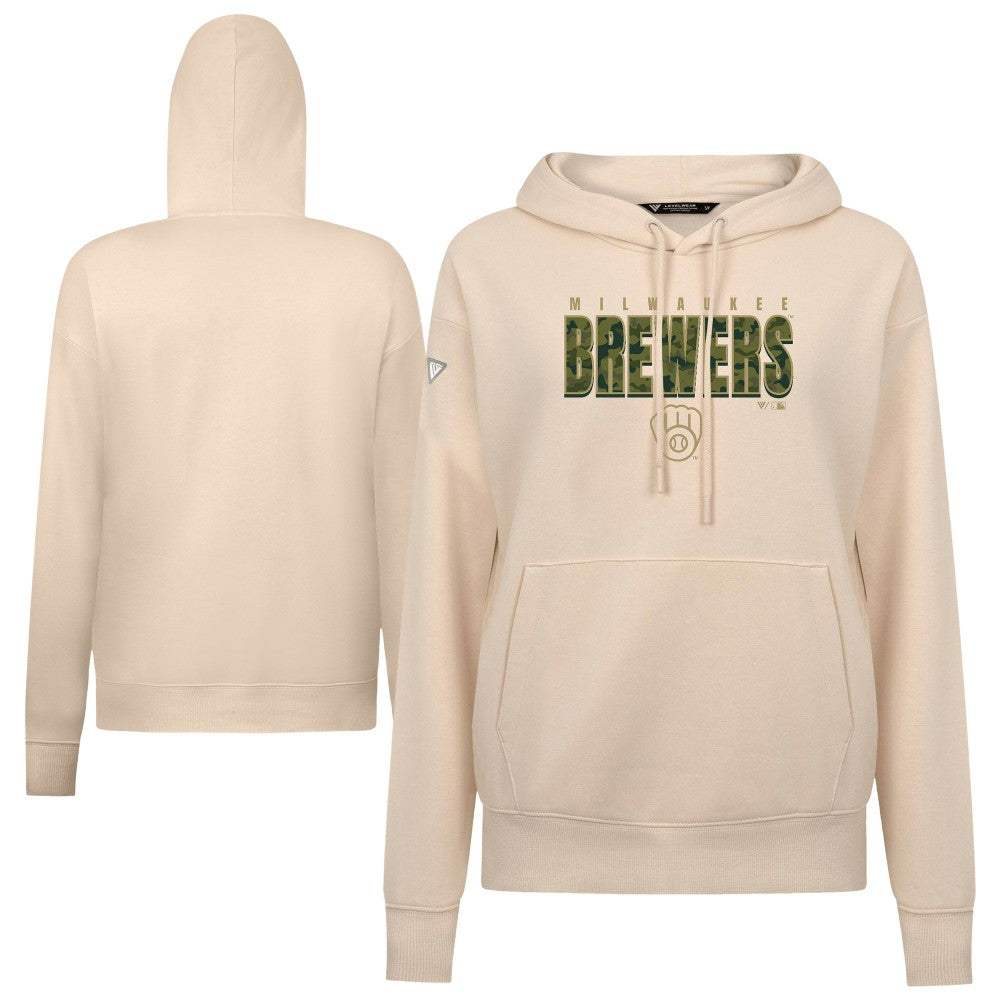 Milwaukee Brewers Levelwear Women's Adorn Protect W Pullover Hoodie - Khaki Hoodies