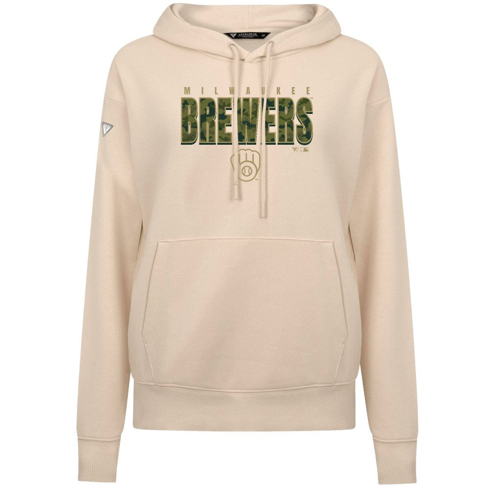 Milwaukee Brewers Levelwear Women's Adorn Protect W Pullover Hoodie - Khaki Hoodies