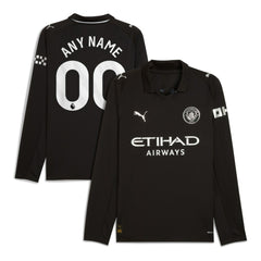Manchester City 2025/26 Away Replica Long Sleeve Custom Jersey Black
