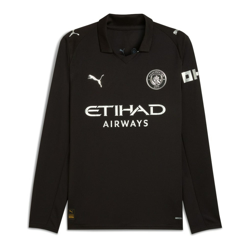 Manchester City 2025/26 Away Replica Long Sleeve Custom Jersey Black