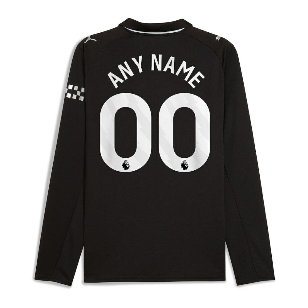 Manchester City 2025/26 Away Replica Long Sleeve Custom Jersey Black