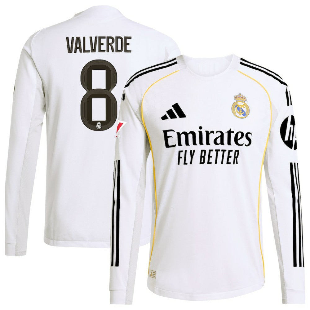 Federico Valverde Real Madrid 2025/26 Home Long Sleeve Jersey White