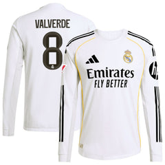 Federico Valverde Real Madrid 2025/26 Home Long Sleeve Jersey White