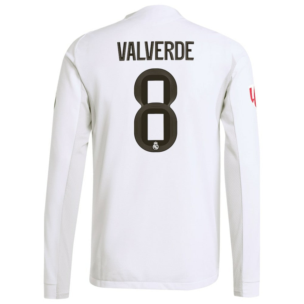 Federico Valverde Real Madrid 2025/26 Home Long Sleeve Jersey White