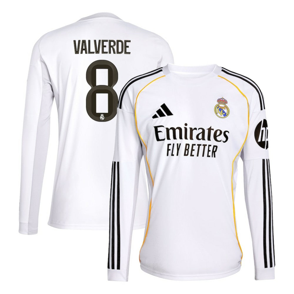 Federico Valverde Real Madrid 2025/26 Home Replica Long Sleeve Jersey White