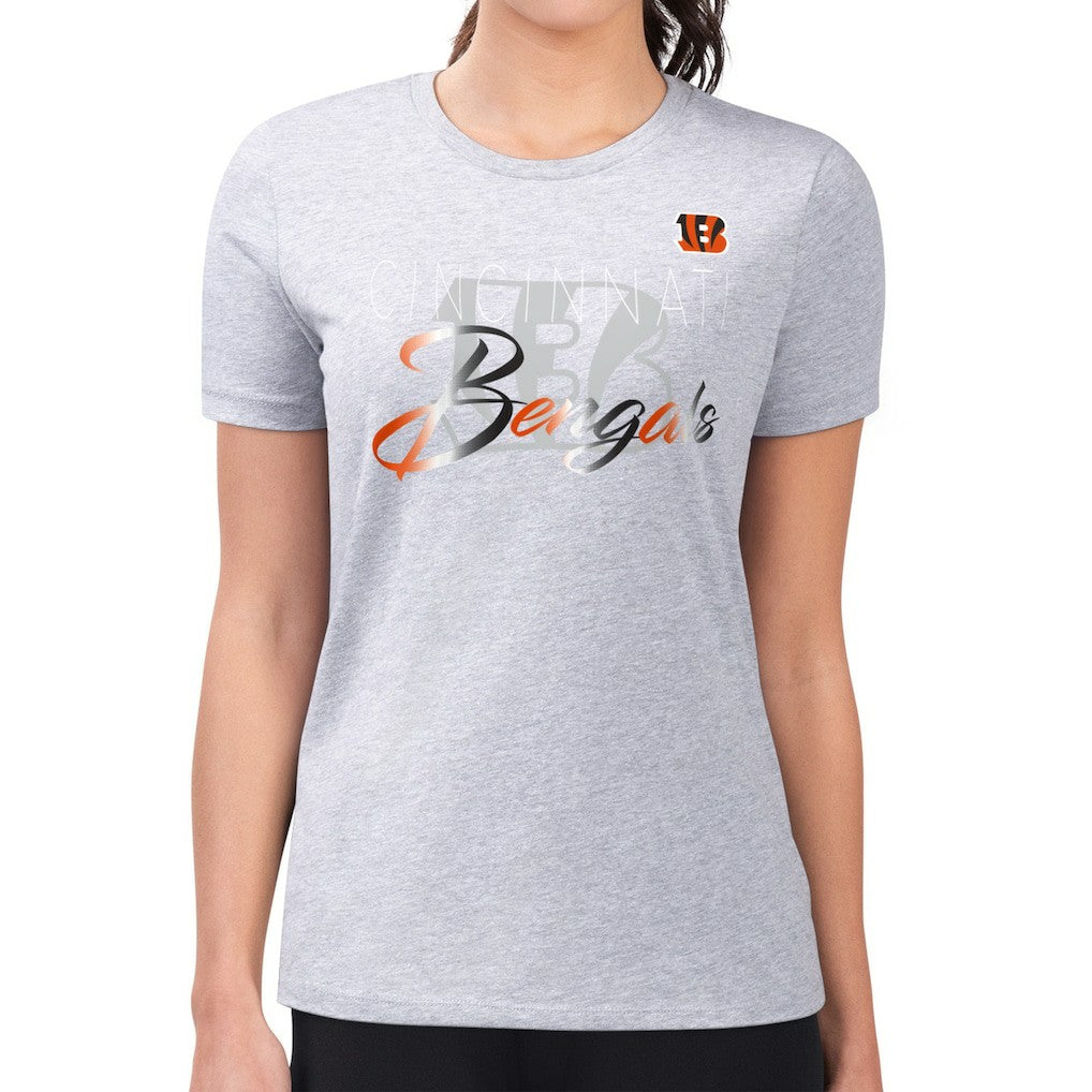 Cincinnati Bengals G-III 4Her by Carl Banks Women's Super-Slim Fit Lightweight Shadow Logo T-Shirt Gray