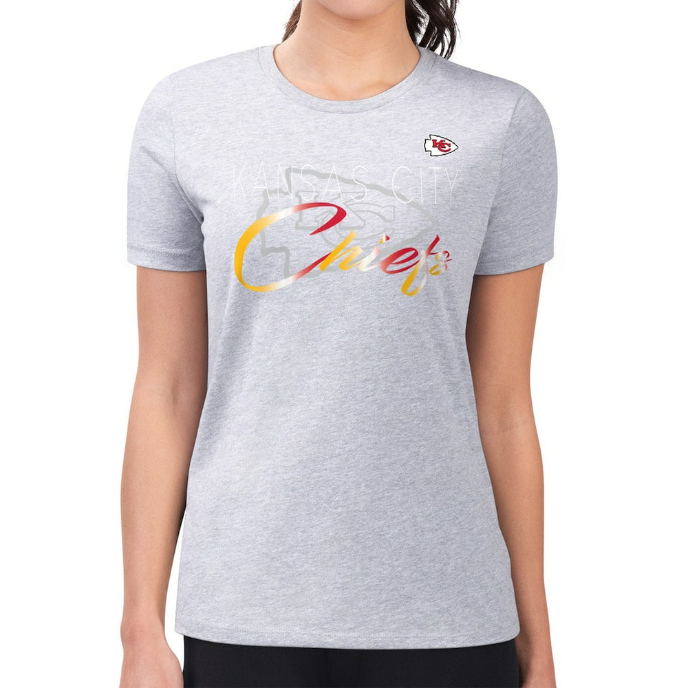 Kansas City Chiefs G-III 4Her by Carl Banks Women's Super-Slim Fit Lightweight Shadow Logo T-Shirt Gray