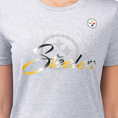 Pittsburgh Steelers G-III 4Her by Carl Banks Women's Super-Slim Fit Lightweight Shadow Logo T-Shirt Gray