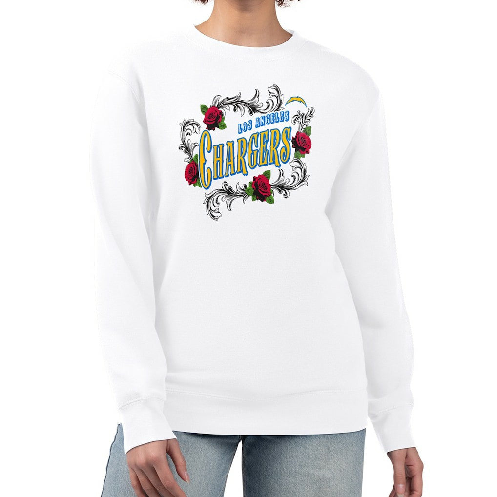 Los Angeles Chargers G-III 4Her by Carl Banks Women's Roses Fleece Tri-Blend Pullover Sweatshirt White