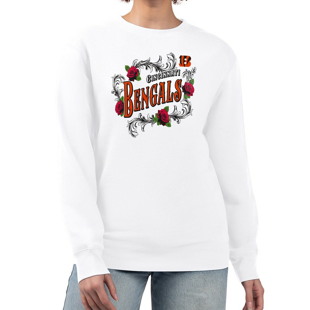 Cincinnati Bengals G-III 4Her by Carl Banks Women's Roses Fleece Tri-Blend Pullover Sweatshirt White