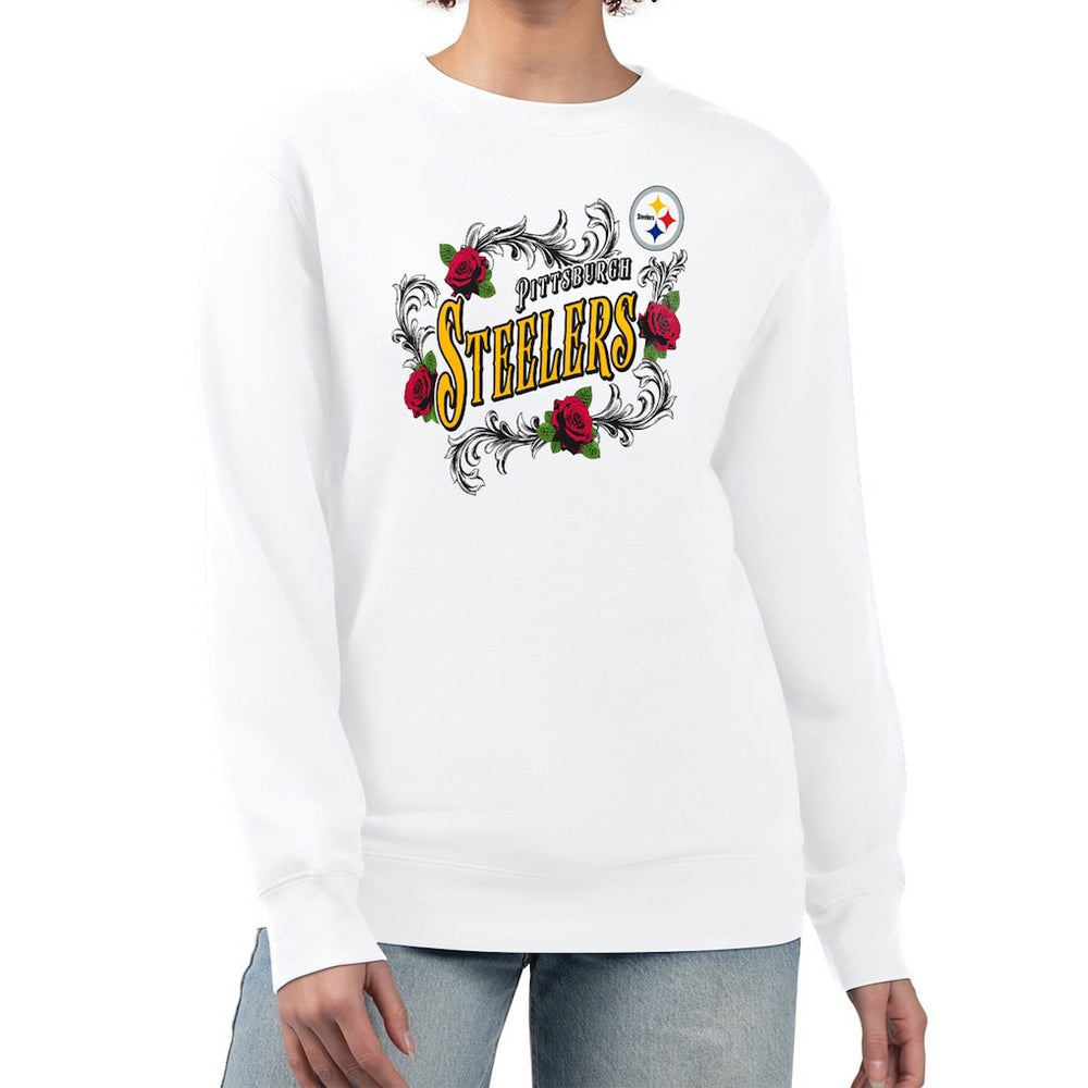 Pittsburgh Steelers G-III 4Her by Carl Banks Women's Roses Fleece Tri-Blend Pullover Sweatshirt White