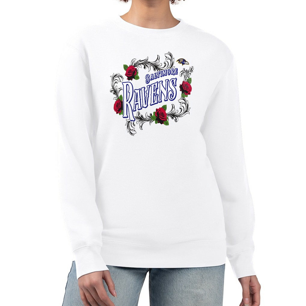 Baltimore Ravens G-III 4Her by Carl Banks Women's Roses Fleece Tri-Blend Pullover Sweatshirt White
