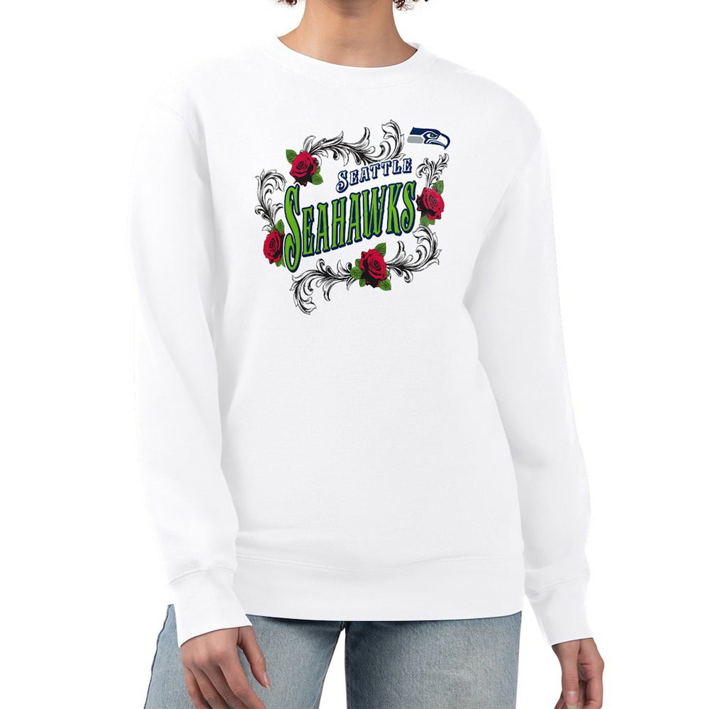 Seattle Seahawks G-III 4Her by Carl Banks Women's Roses Fleece Tri-Blend Pullover Sweatshirt White