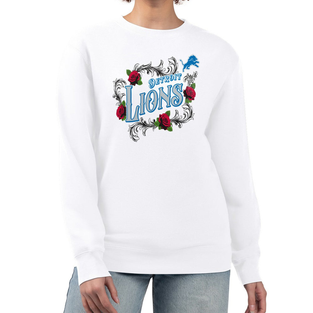 Detroit Lions G-III 4Her by Carl Banks Women's Roses Fleece Tri-Blend Pullover Sweatshirt White