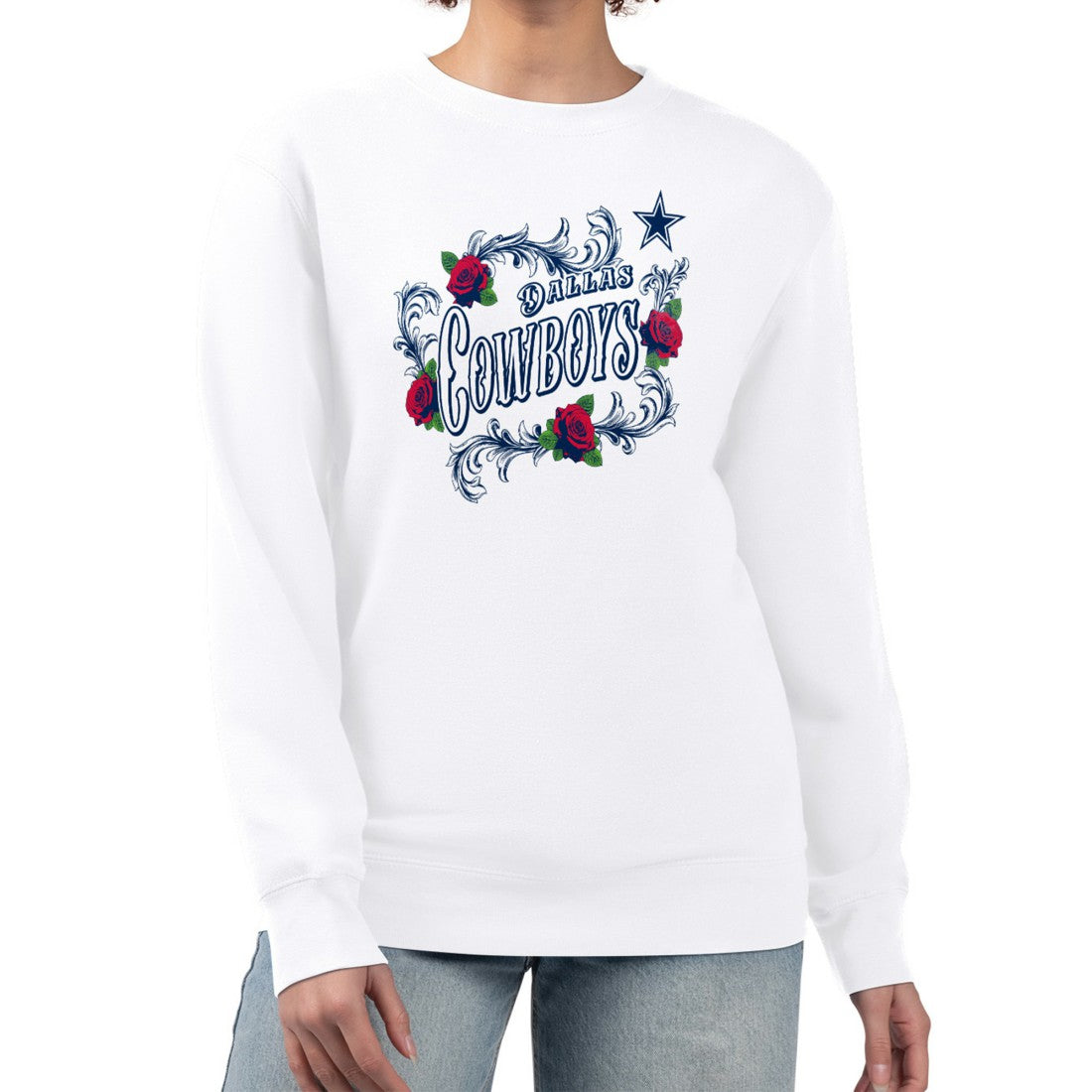 Dallas Cowboys G-III 4Her by Carl Banks Women's Roses Fleece Tri-Blend Pullover Sweatshirt White