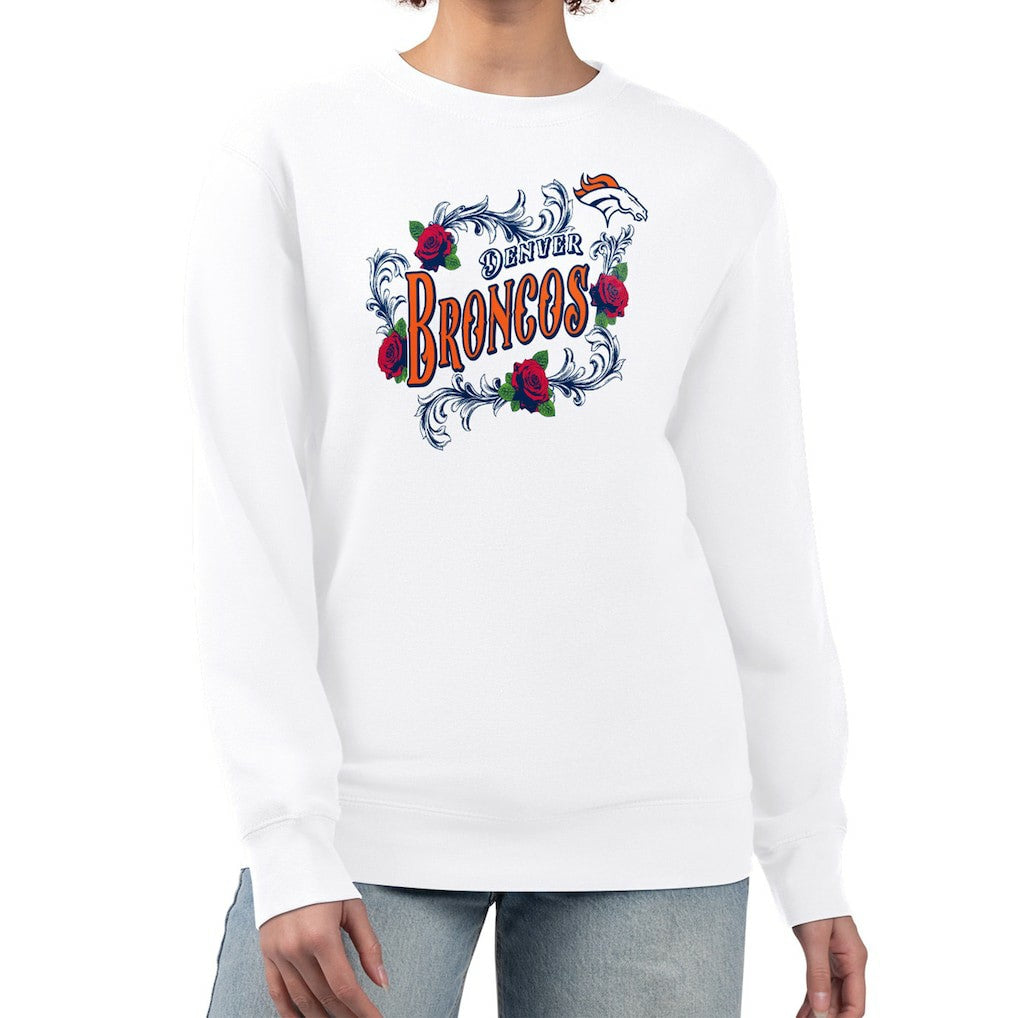 Denver Broncos G-III 4Her by Carl Banks Women's Roses Fleece Tri-Blend Pullover Sweatshirt White