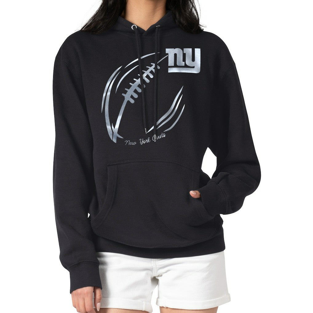 New York Giants G-III 4Her by Carl Banks Women's Metallic Print Football Sketch Fleece Pullover Hoodie Black