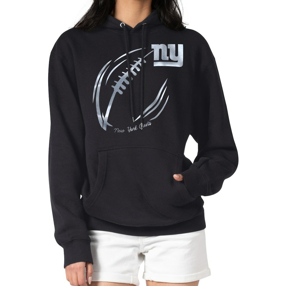 New York Giants G-III 4Her by Carl Banks Women's Metallic Print Football Sketch Fleece Pullover Hoodie Black