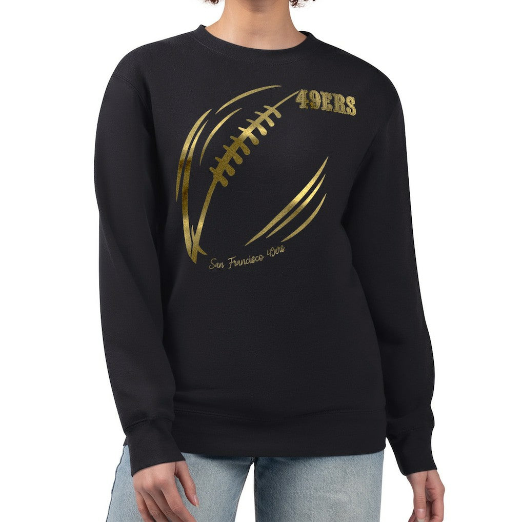 San Francisco 49ers G-III 4Her by Carl Banks Women's Metallic Print Football Sketch Fleece Crewneck Sweatshirt Black