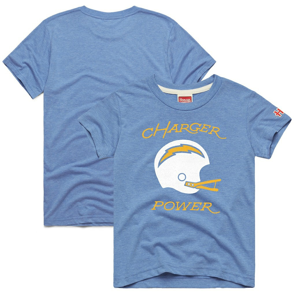 Los Angeles Chargers Homage Youth Charger Power Tri-Blend T-Shirt Powder Blue