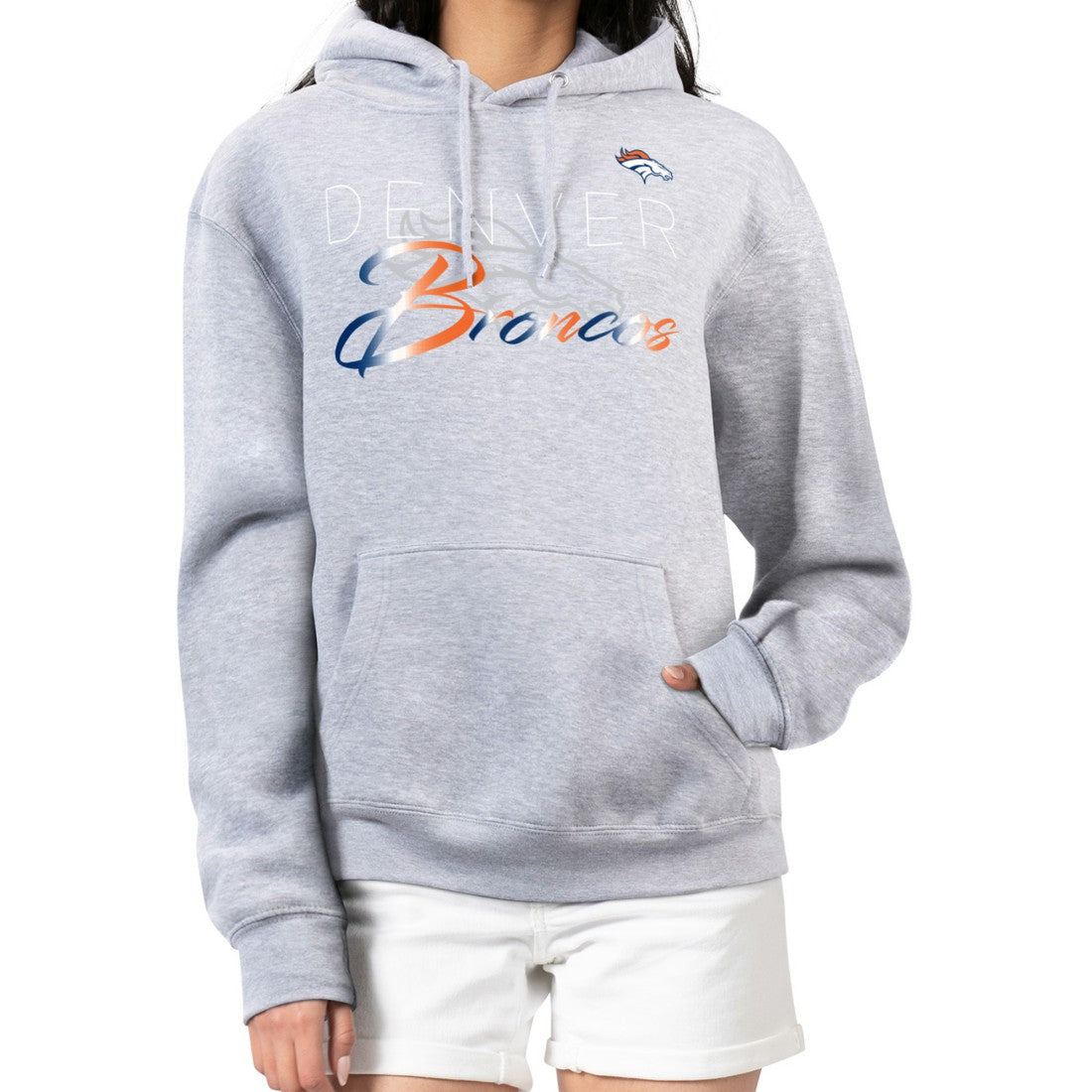 Denver Broncos G-III 4Her by Carl Banks Women's Shadow Logo Fleece Pullover Hoodie Gray