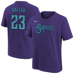 Zac Gallen Arizona Diamondbacks Nike Youth Fuse City Connect Name & Number T-Shirt - Purple T-shirts
