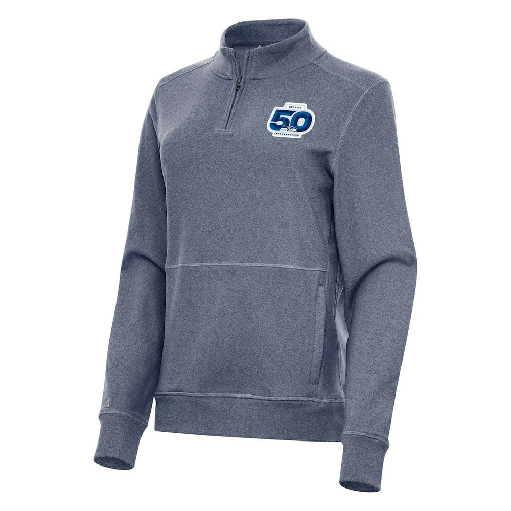 Seattle Seahawks Antigua Women's 50th Season Crush Quarter-Zip Pullover Heather Navy