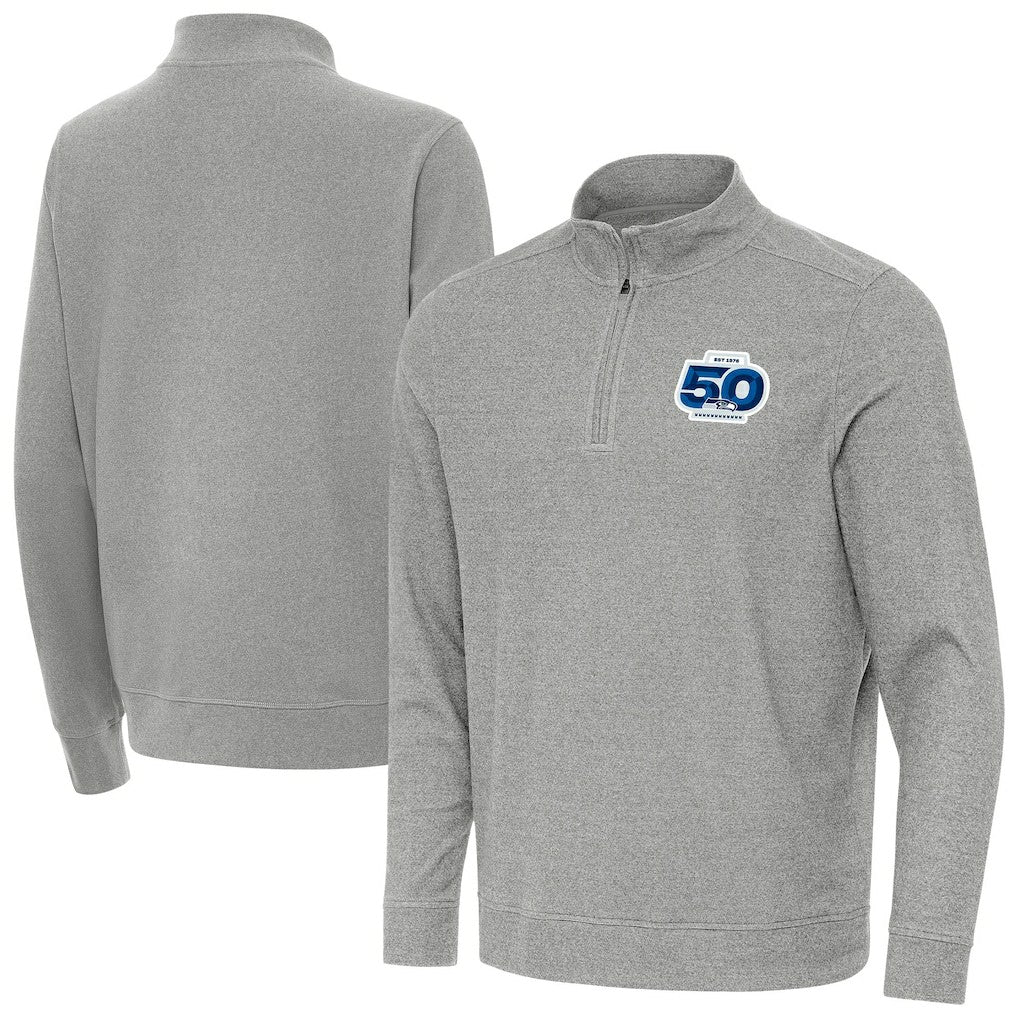 Seattle Seahawks Antigua 50th Season Subtle Quarter-Zip Pullover Heather Gray