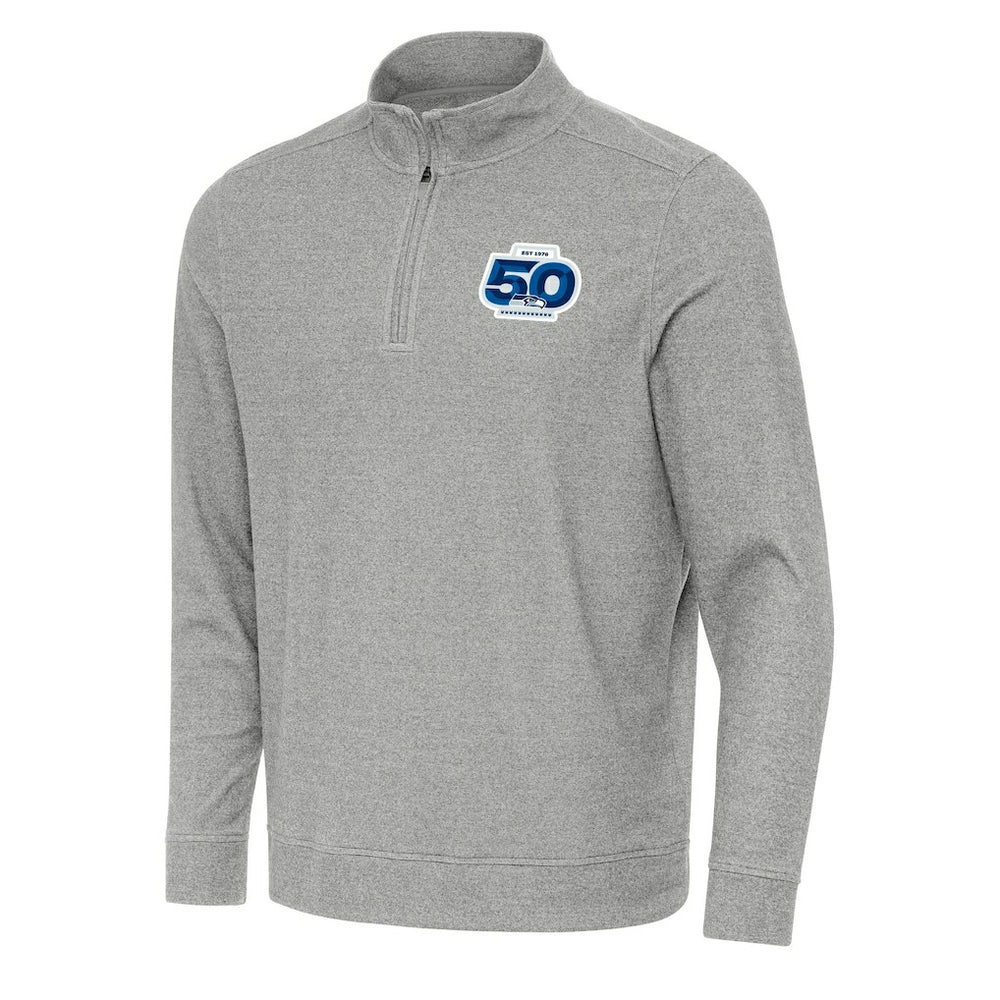 Seattle Seahawks Antigua 50th Season Subtle Quarter-Zip Pullover Heather Gray