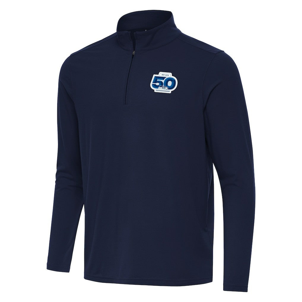Seattle Seahawks Antigua 50th Season Intent Quarter-Zip Pullover Navy
