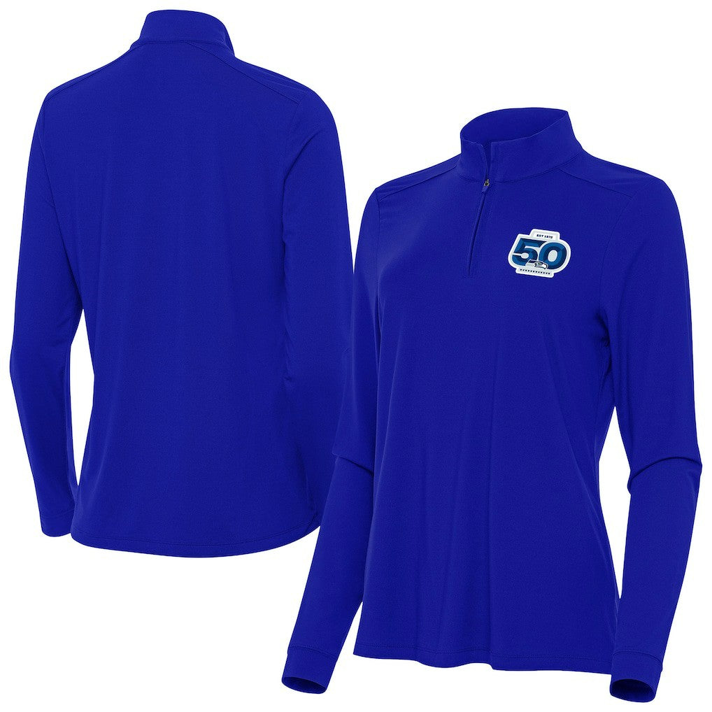 Seattle Seahawks Antigua Women's 50th Season Intent Quarter-Zip Pullover Royal
