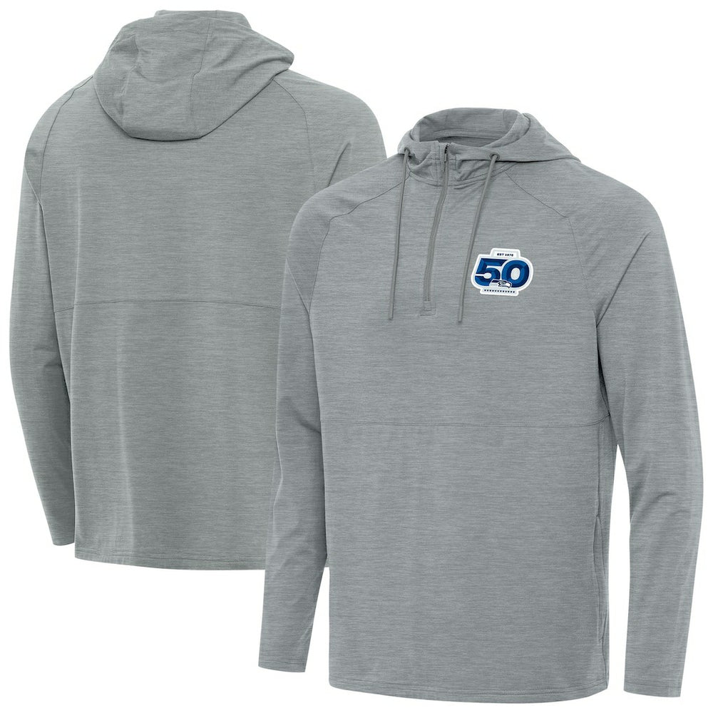Seattle Seahawks Antigua 50th Season Spikes Raglan Quarter-Zip Hoodie Heather Gray