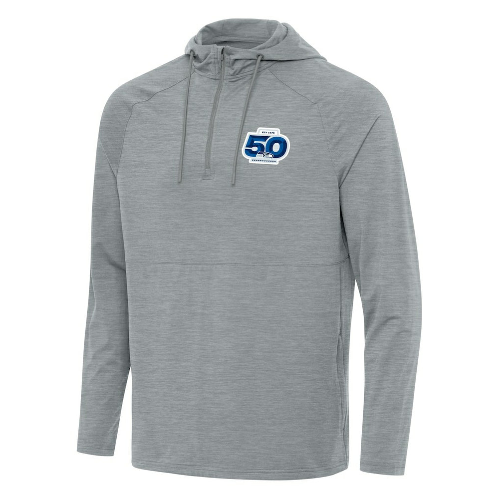Seattle Seahawks Antigua 50th Season Spikes Raglan Quarter-Zip Hoodie Heather Gray