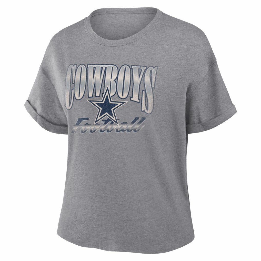 Dallas Cowboys Women's Overplayed Tribute Tri-Blend Boxy T-Shirt Heather Gray