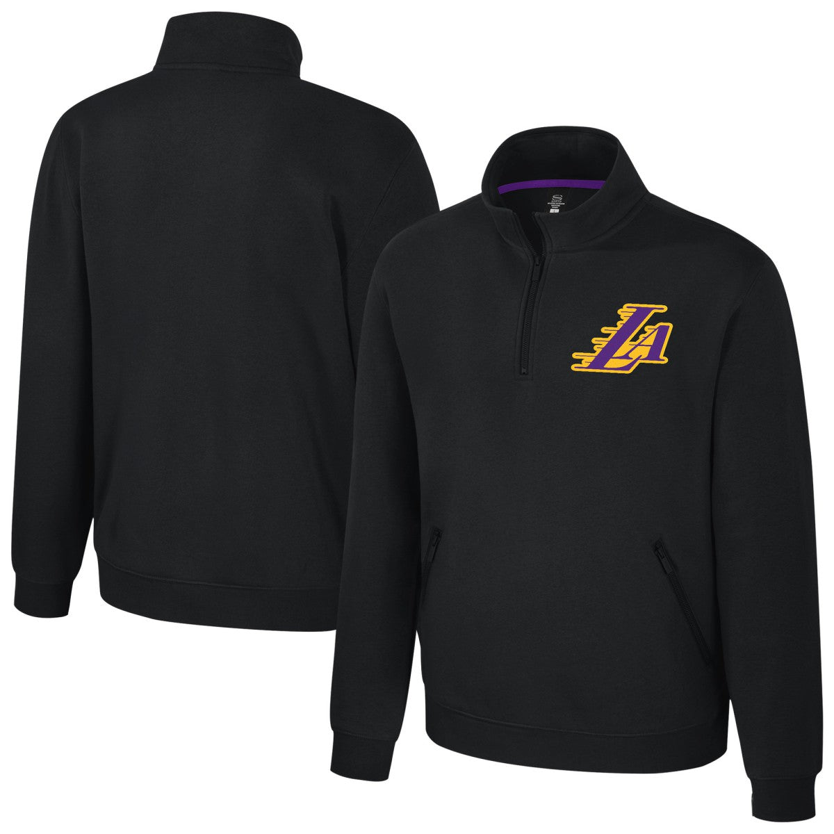 Los Angeles Lakers Stadium Essentials Unisex Varsity Trainer Quarter-Zip Pullover Black