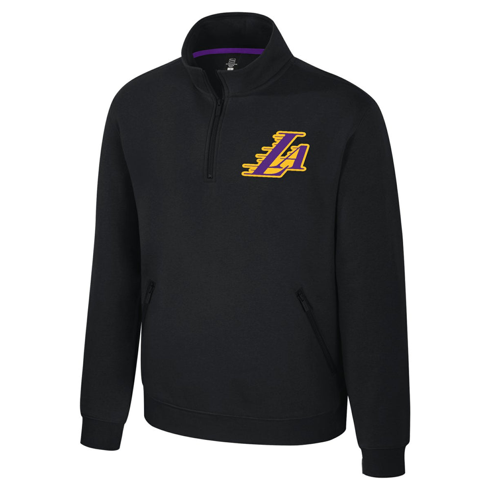 Los Angeles Lakers Stadium Essentials Unisex Varsity Trainer Quarter-Zip Pullover Black