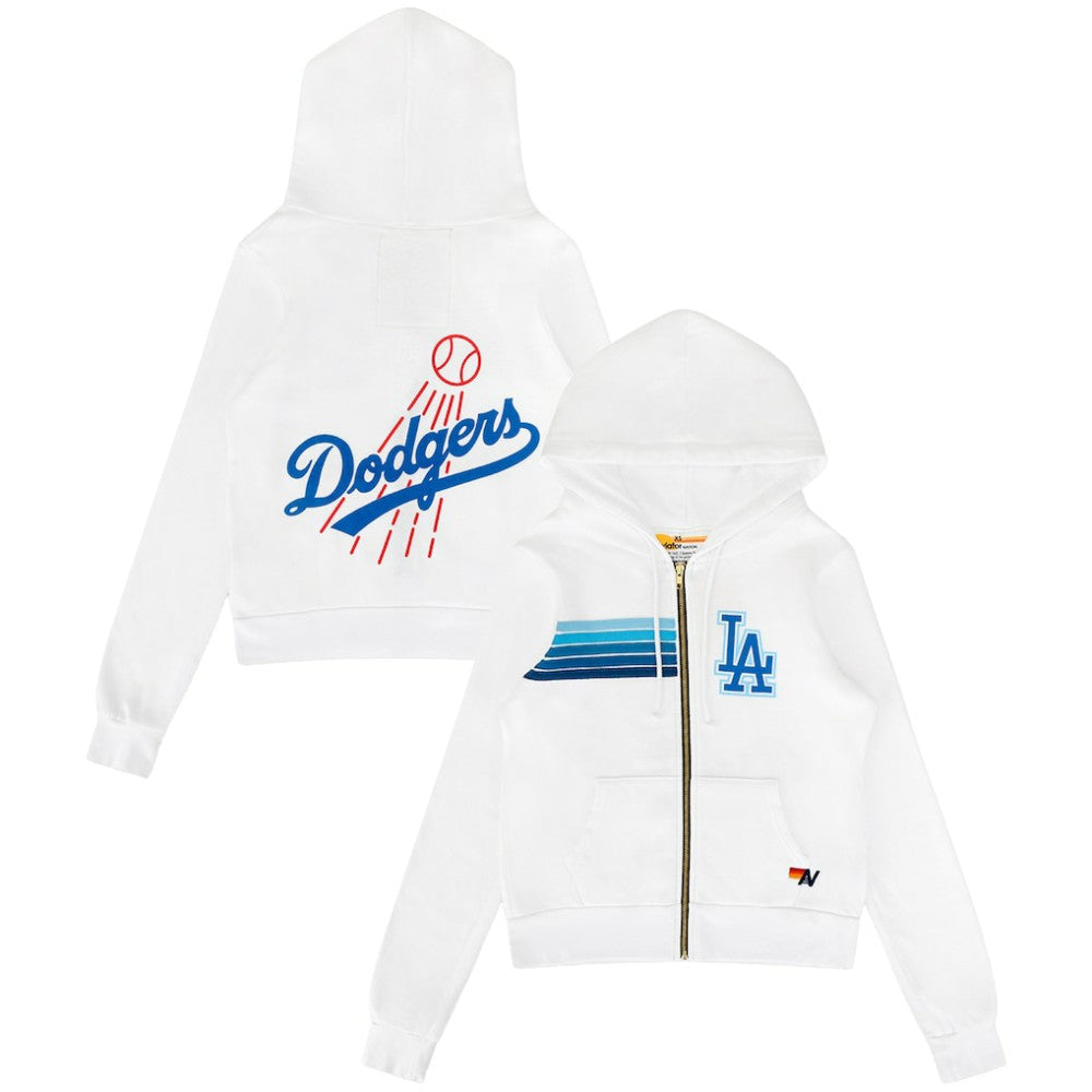 Los Angeles Dodgers Aviator Nation x MLB Unisex Five-Stripe Tri-Blend Full-Zip Hoodie - White Hoodies