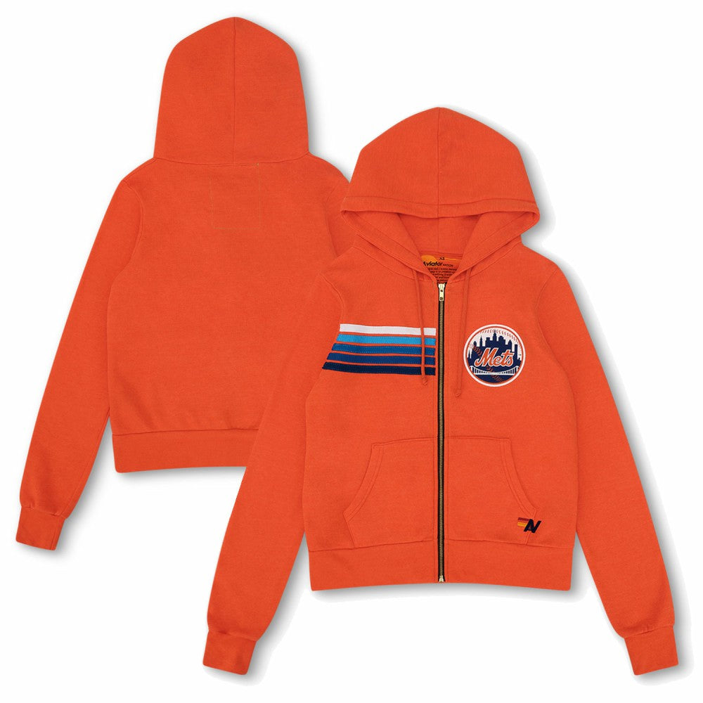New York Mets Aviator Nation x MLB Unisex Five-Stripe Tri-Blend Full-Zip Hoodie - Orange Hoodies