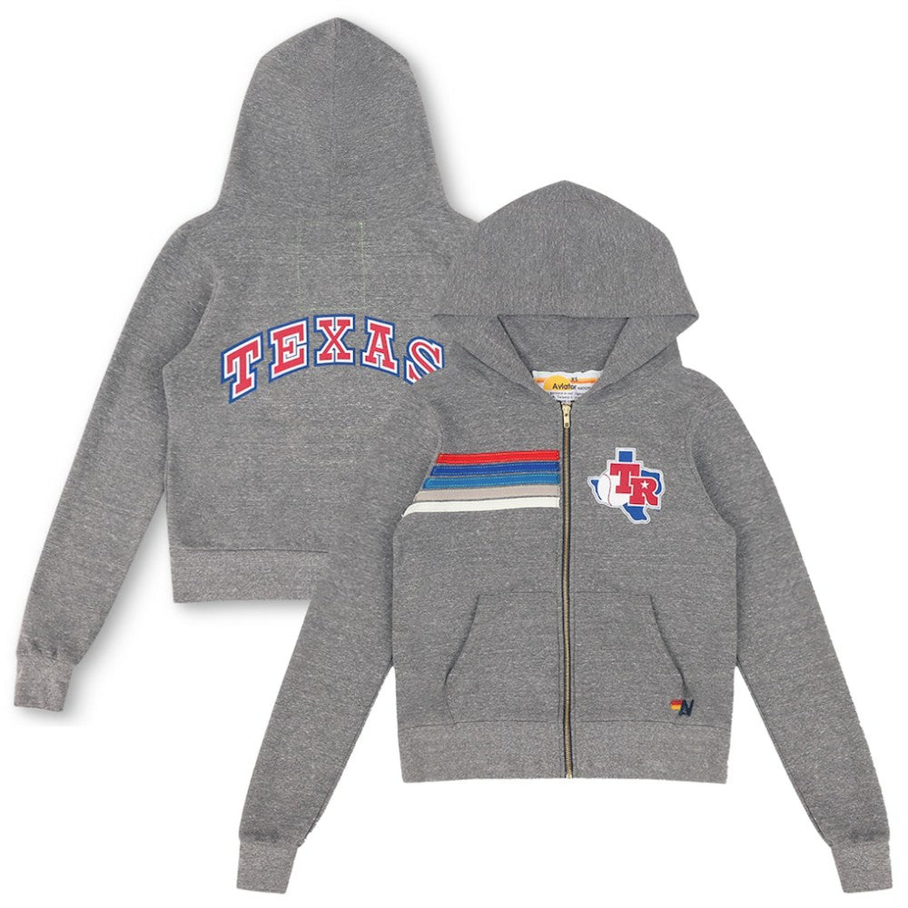 Texas Rangers Aviator Nation x MLB Unisex 5-Stripe Tri-Blend Full-Zip Hoodie - Heather Gray Hoodies