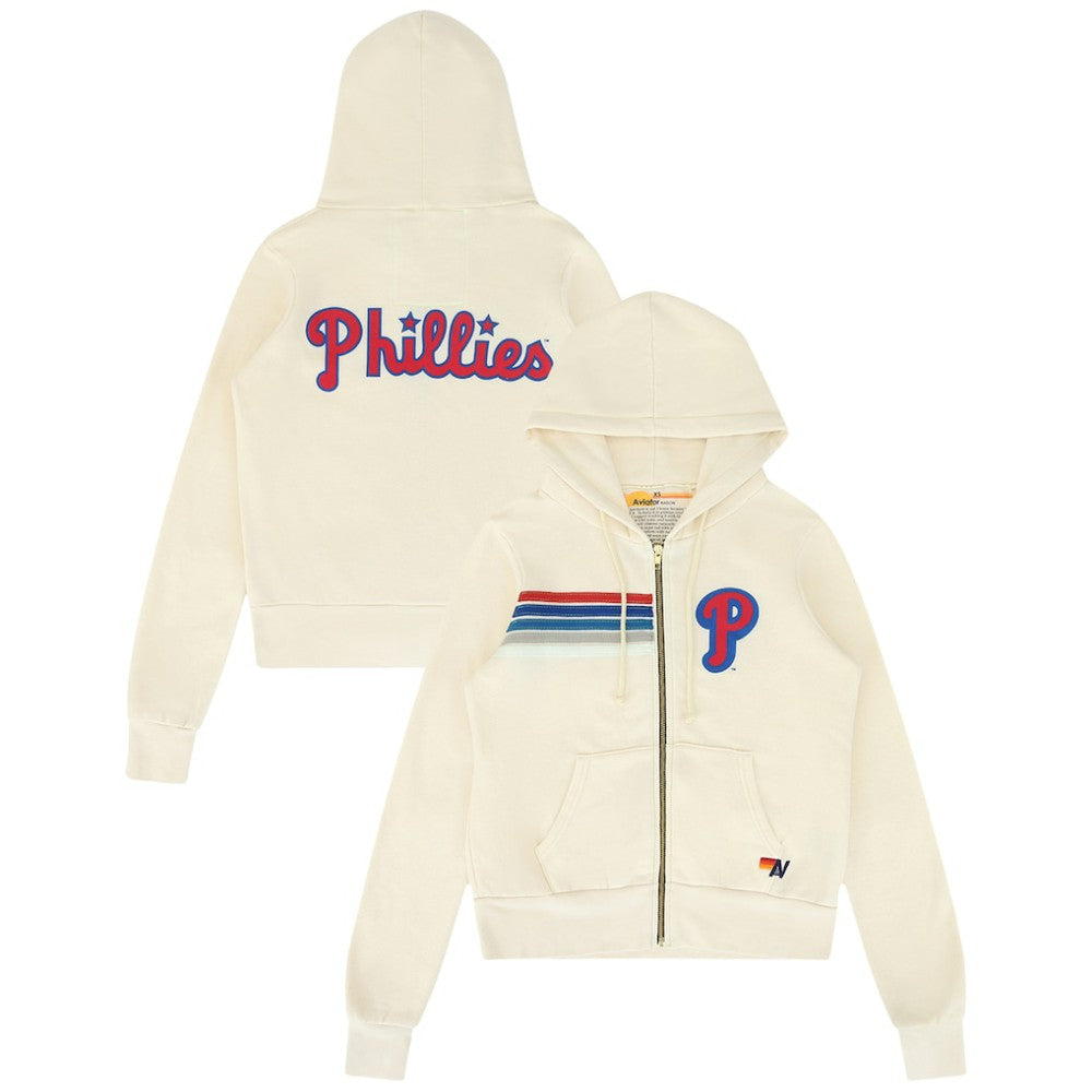 Philadelphia Phillies Aviator Nation x MLB Unisex Five-Stripe Tri-Blend Full-Zip Hoodie - Cream Hoodies