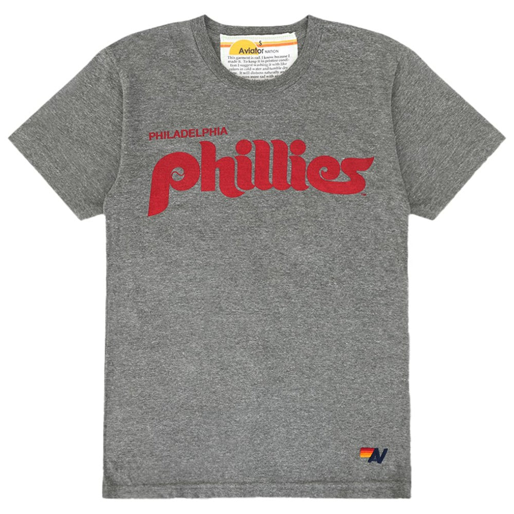 Philadelphia Phillies Aviator Nation x MLB Unisex Bolt Tri-Blend T-Shirt - Heather Gray T-shirts