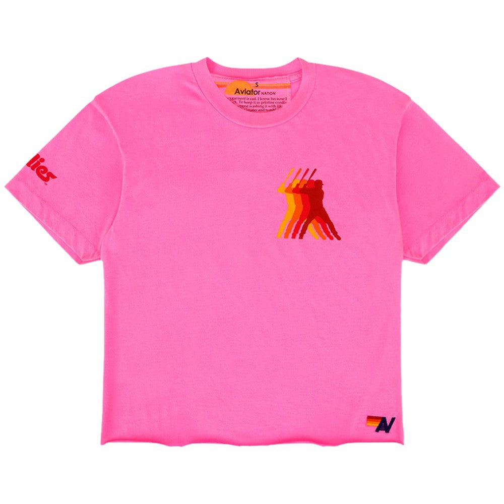 Philadelphia Phillies Aviator Nation x MLB Women's Cropped Boyfriend Tri-Blend T-Shirt - Pink T-shirts