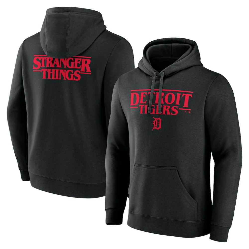 Detroit Tigers Stranger Things Logo Lockup Pullover Hoodie - Black Hoodies